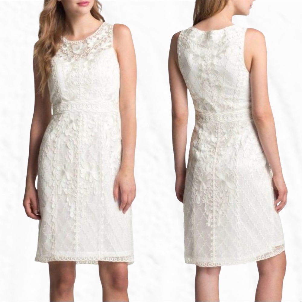 Sue Wong Embroidered Beaded White Sheath Dress